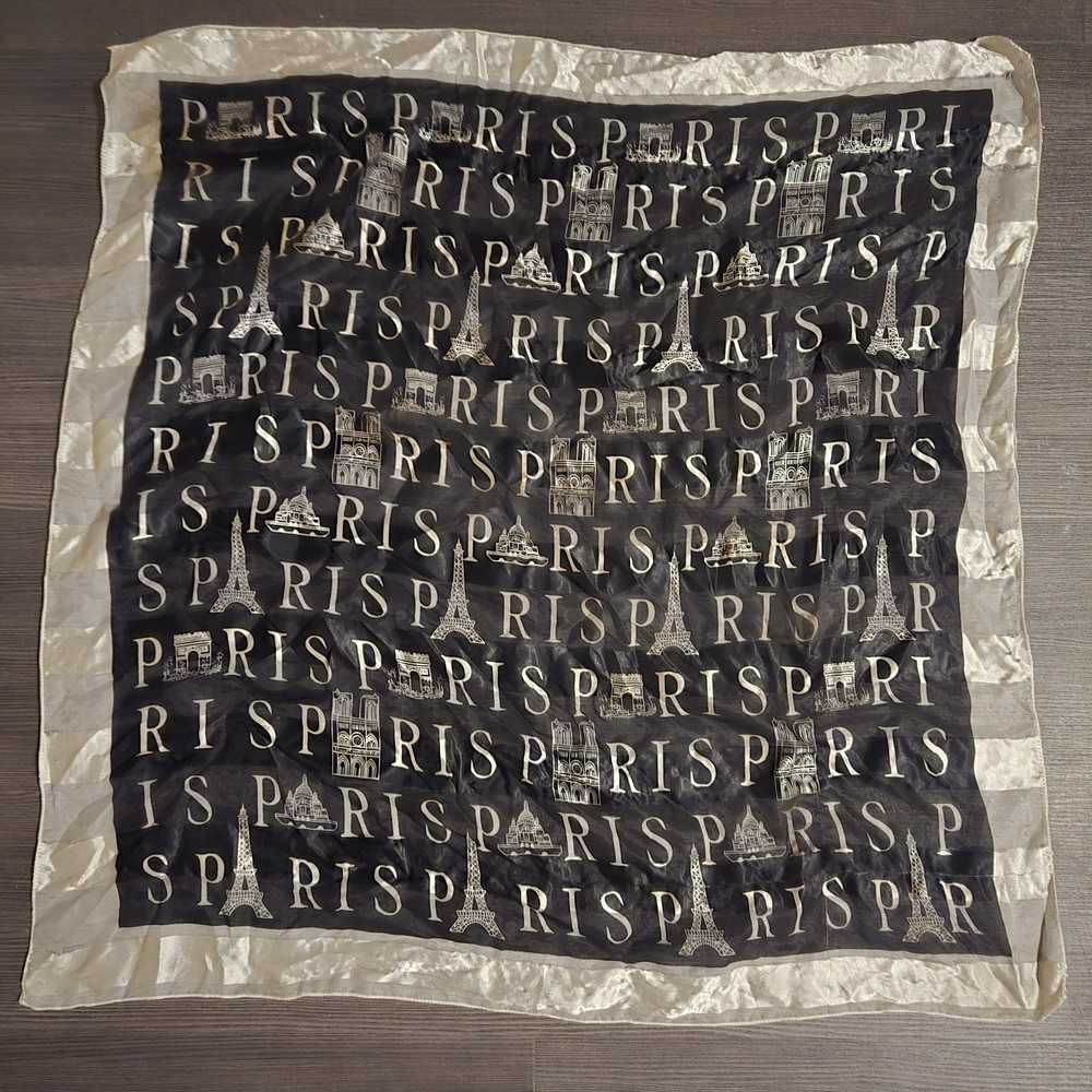 Paris Themed Black and Cream Scarf